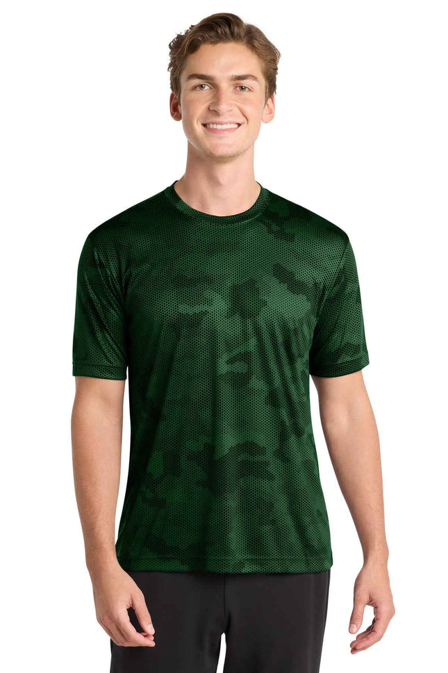SportTek CamoHex Tee ST370 Forest Green