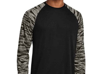SportTek Drift Camo Colorblock Long Sleeve Tee ST376LS Black
