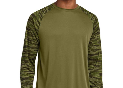 SportTek Drift Camo Colorblock Long Sleeve Tee ST376LS Olive Drab Green