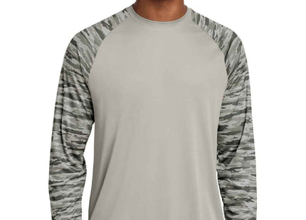 SportTek Drift Camo Colorblock Long Sleeve Tee ST376LS Silver