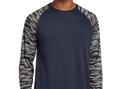 SportTek Drift Camo Colorblock Long Sleeve Tee ST376LS True Navy