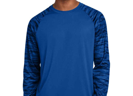 SportTek Drift Camo Colorblock Long Sleeve Tee ST376LS True Royal