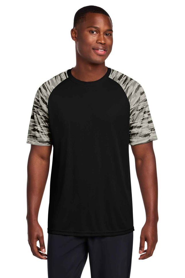 SportTek Drift Camo Colorblock Tee ST376 Black