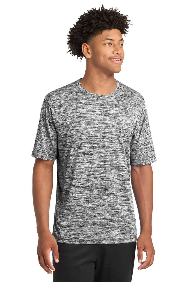 SportTek PosiCharge Electric Heather Tee ST390 Black Electric