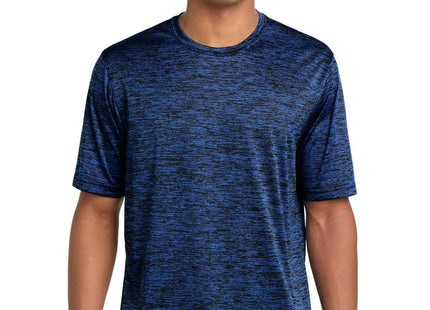 SportTek PosiCharge Electric Heather Tee ST390 Dark Royal-Black Electric