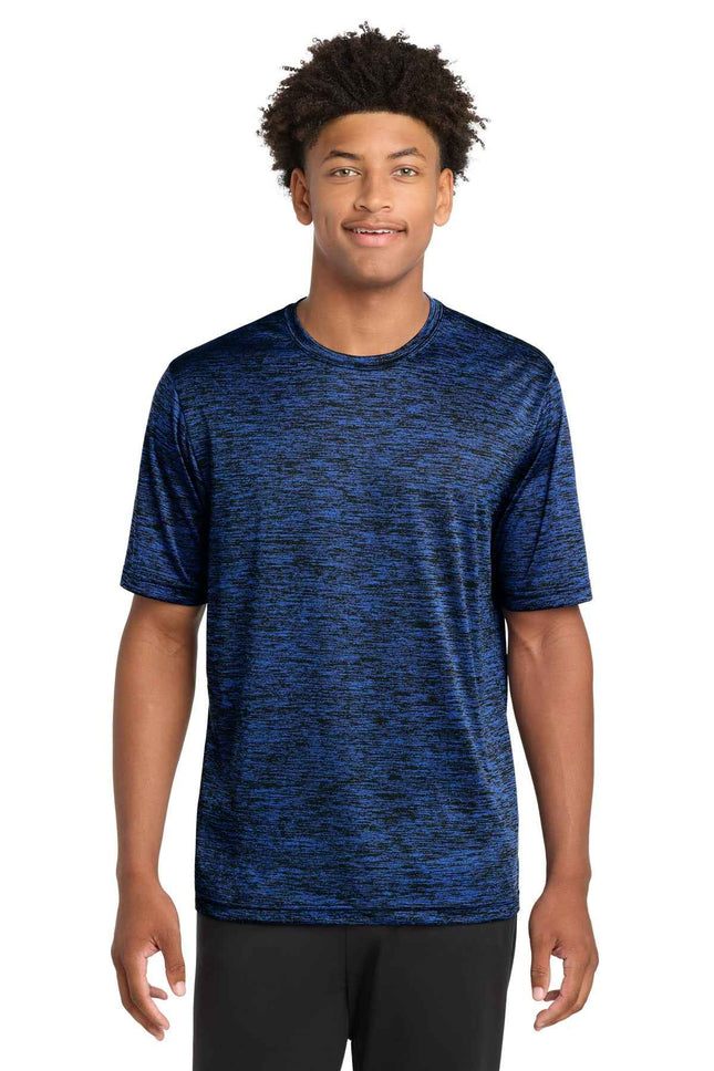 SportTek PosiCharge Electric Heather Tee ST390 Dark Royal-Black Electric