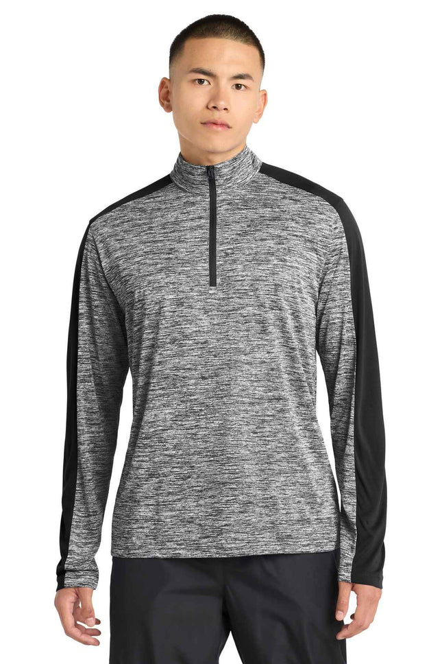 SportTek PosiCharge Electric Heather Colorblock 1/4Zip Pullover ST397 Black Electric Black