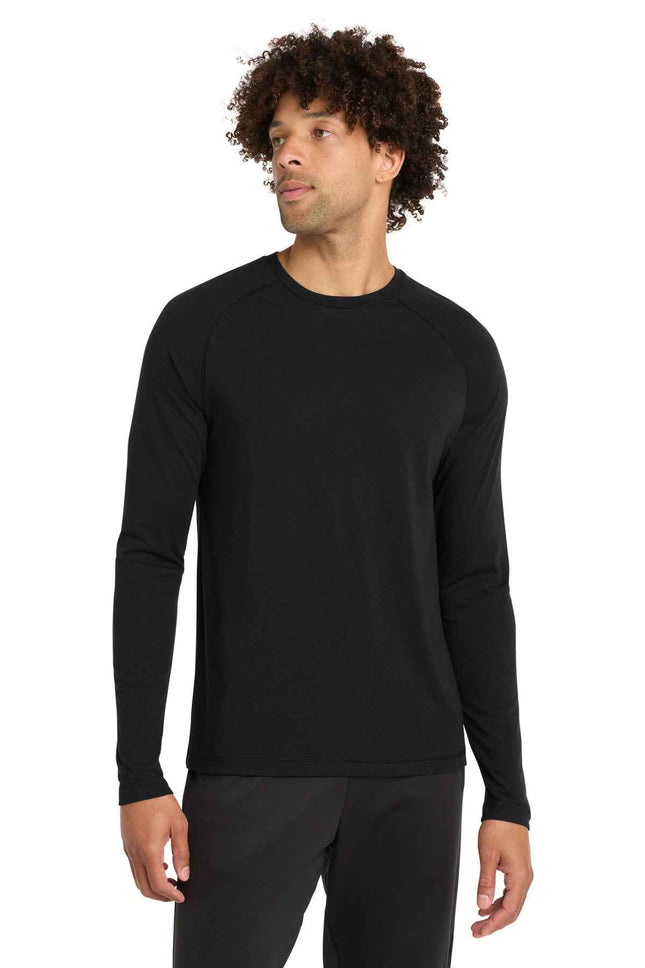 SportTek PosiCharge Long Sleeve TriBlend Wicking Raglan Tee ST400LS Black Triad Solid