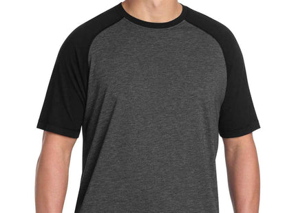 SportTek PosiCharge TriBlend Wicking Raglan Tee ST400 Black Triad Solid Dark Grey Heather
