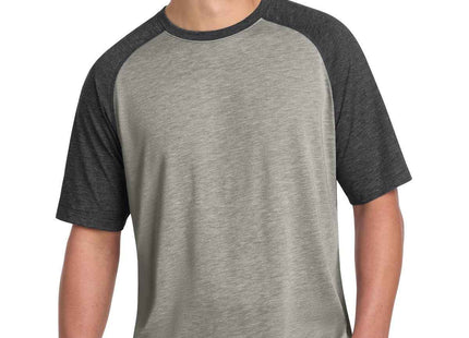 SportTek PosiCharge TriBlend Wicking Raglan Tee ST400 Dark Grey Heather Light Grey Heather