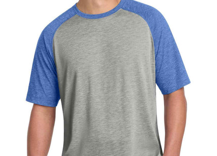SportTek PosiCharge TriBlend Wicking Raglan Tee ST400 True Royal Heather Light Grey Heather