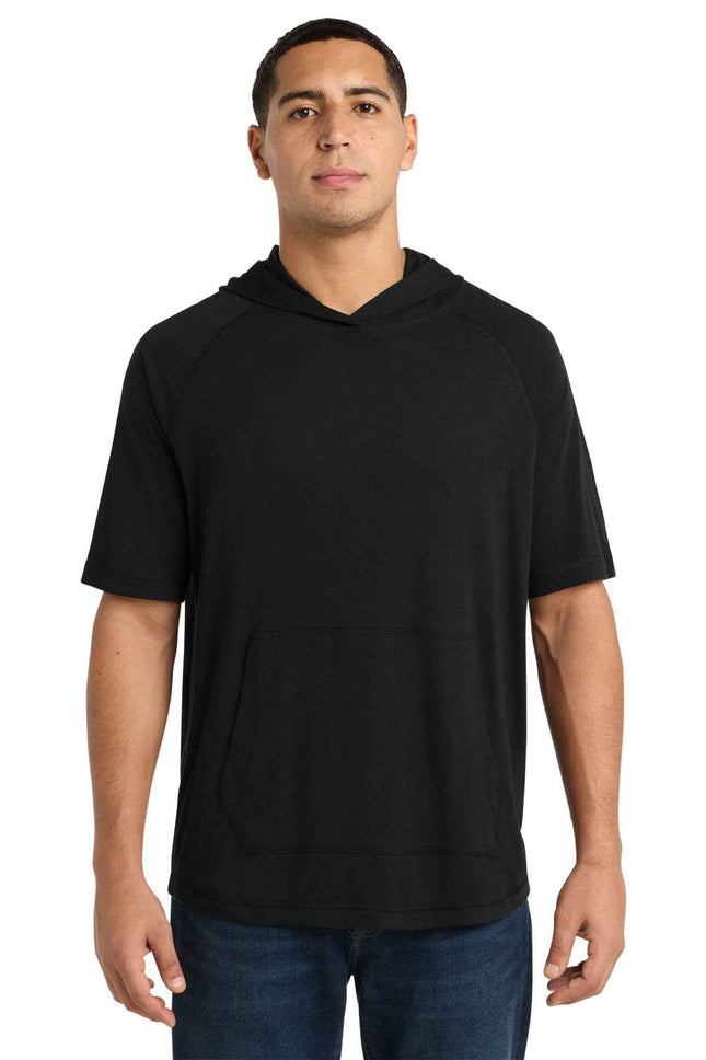 SportTek PosiCharge TriBlend Wicking Short Sleeve Hoodie ST404 Black Triad Solid