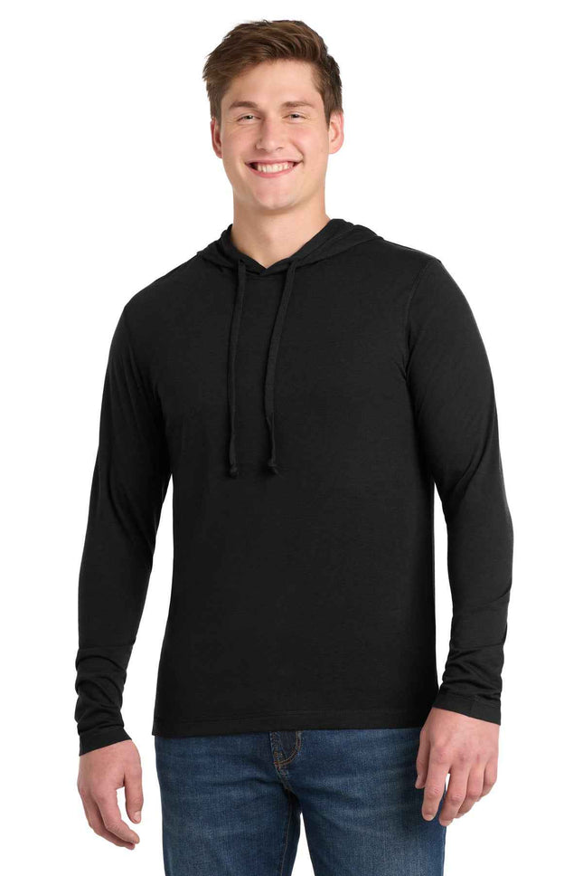 SportTek PosiCharge TriBlend Wicking Long Sleeve Hoodie ST406 Black Triad Solid