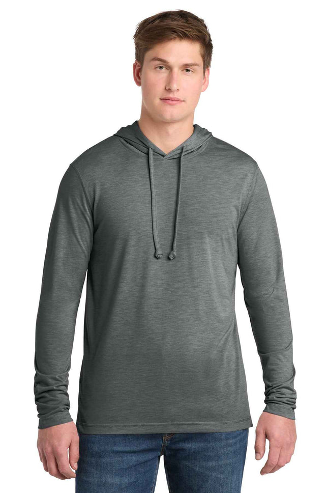 SportTek PosiCharge TriBlend Wicking Long Sleeve Hoodie ST406 Dark Grey Heather