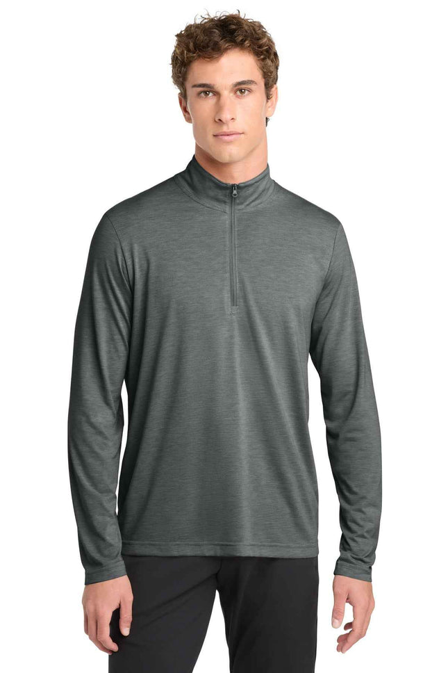 SportTek PosiCharge TriBlend Wicking 1/4Zip Pullover ST407 Dark Grey Heather
