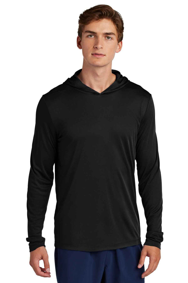 SportTek PosiUV Pro Long Sleeve Hoodie ST420LSH Black
