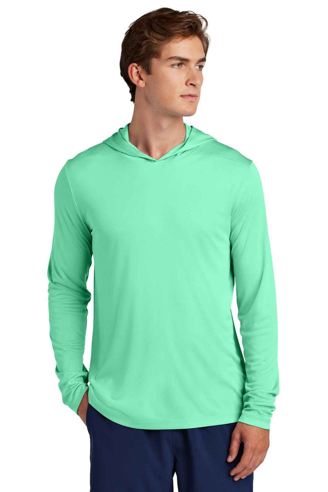 SportTek PosiUV Pro Long Sleeve Hoodie ST420LSH Bright Seafoam