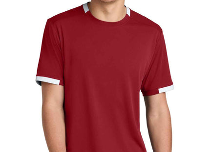 SportTek Club Short Sleeve Crew ST440 Deep Red White