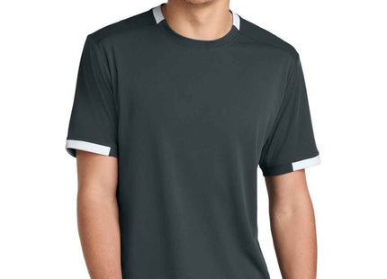 SportTek Club Short Sleeve Crew ST440 Iron Grey White