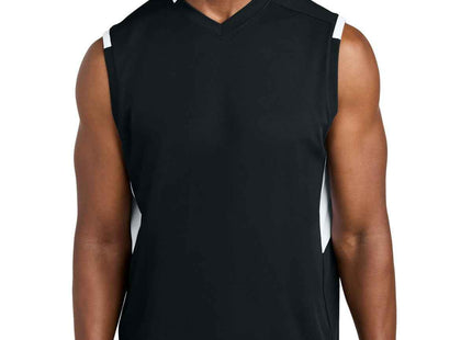 SportTek Club Sleeveless VNeck ST441 Black White
