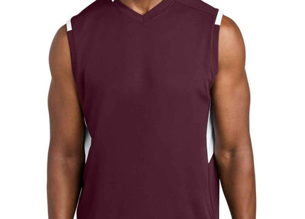 SportTek Club Sleeveless VNeck ST441 Maroon White