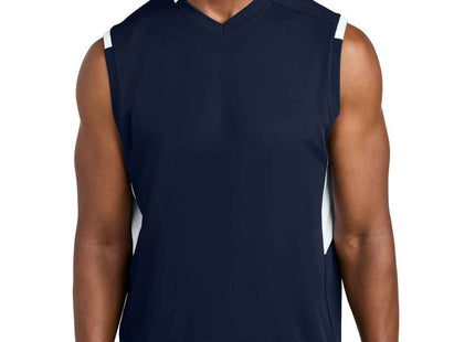 SportTek Club Sleeveless VNeck ST441 True Navy White