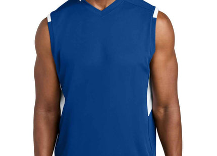 SportTek Club Sleeveless VNeck ST441 True Royal White