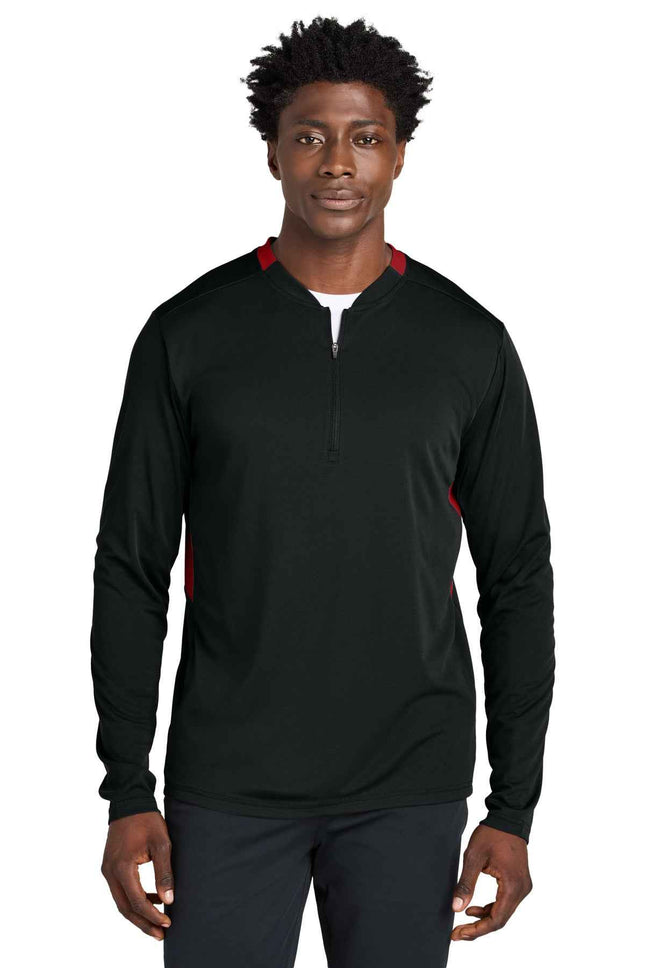 SportTek Club 1/4Zip Pullover ST443 Black Deep Red