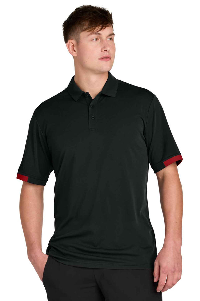 SportTek Club Colorblock Polo ST444 Black Deep Red
