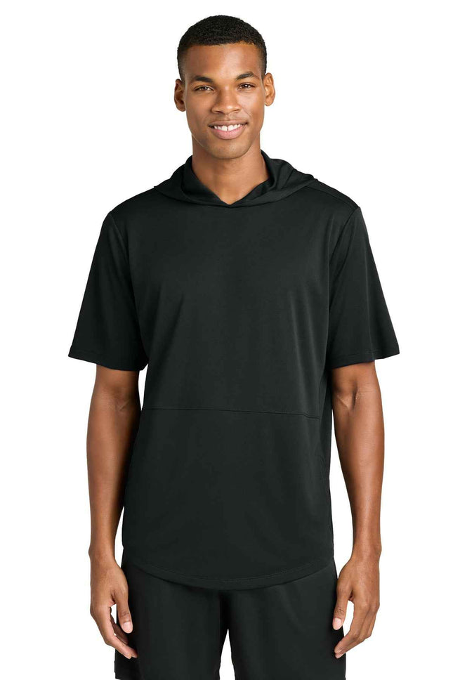 SportTek Club Short Sleeve Hoodie ST445 Black