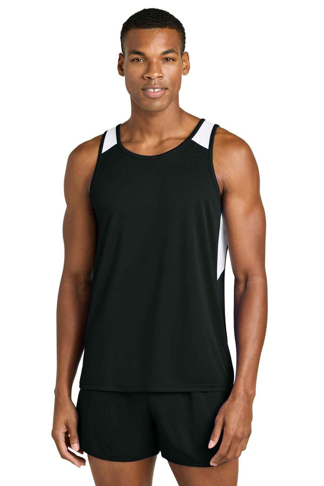 SportTek Club Track Tank ST446 Black White