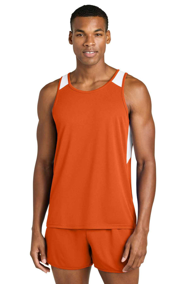 SportTek Club Track Tank ST446 Deep Orange White