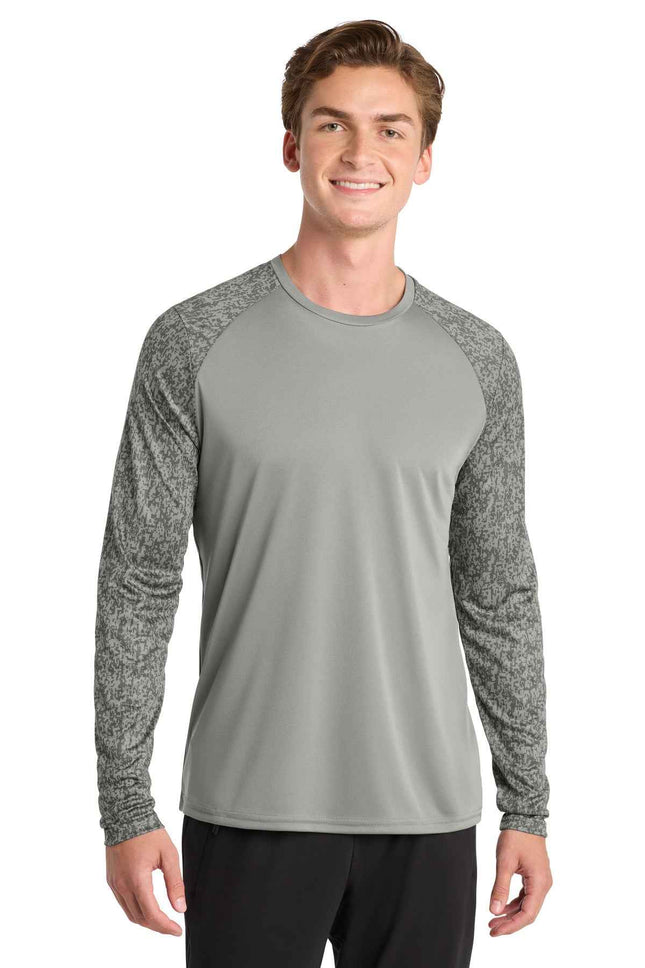 SportTek Long Sleeve Digi Camo Tee ST460LS Grey Concrete