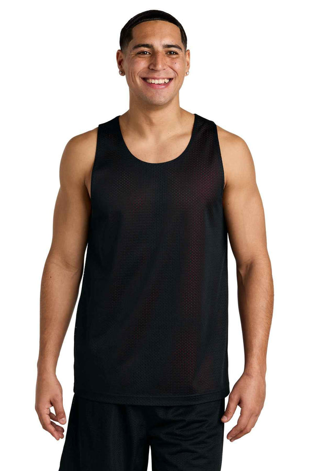 SportTek PosiCharge Reversible Mesh Tank ST5000 Black Deep Red