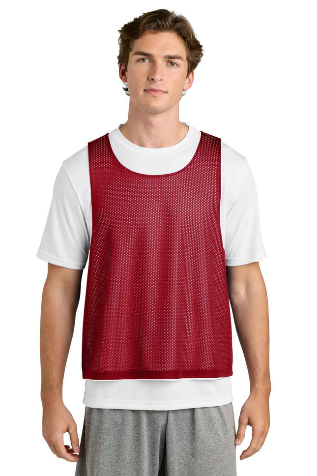 SportTek Lacrosse Reversible Pinnie ST512 Deep Red White