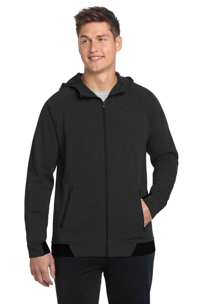 SportTek PosiCharge Strive Hooded FullZip ST570 Black