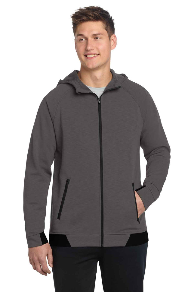 SportTek PosiCharge Strive Hooded FullZip ST570 Graphite