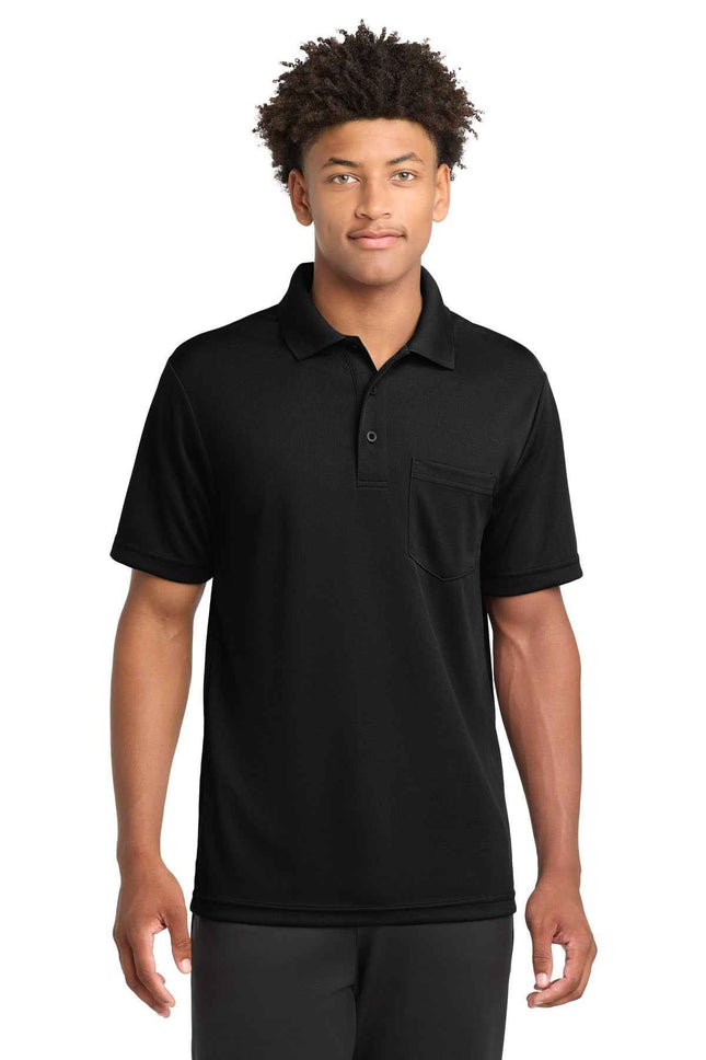 SportTek PosiCharge RacerMesh Pocket Polo ST640P Black