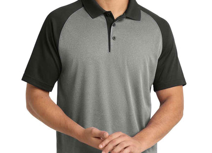 SportTek PosiCharge RacerMesh Raglan Heather Block Polo ST641 Grey Heather Black