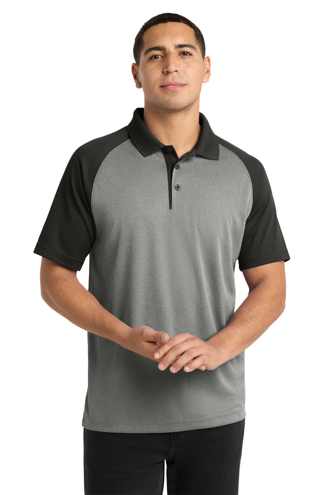 SportTek PosiCharge RacerMesh Raglan Heather Block Polo ST641 Grey Heather Black