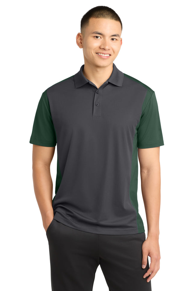 SportTek Colorblock Micropique SportWick Polo ST652 Iron Grey Forest Green