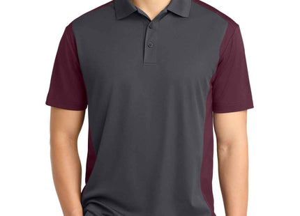 SportTek Colorblock Micropique SportWick Polo ST652 Iron Grey Maroon