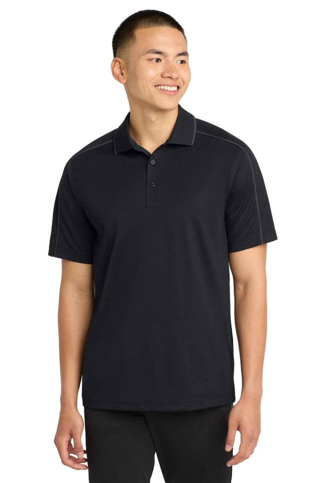 SportTek Micropique SportWick Piped Polo ST653 Black Iron Grey