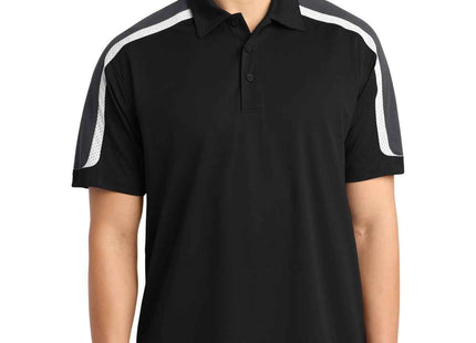 SportTek Tricolor Shoulder Micropique SportWick Polo ST658 Black Iron Grey White