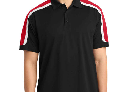 SportTek Tricolor Shoulder Micropique SportWick Polo ST658 Black True Red White