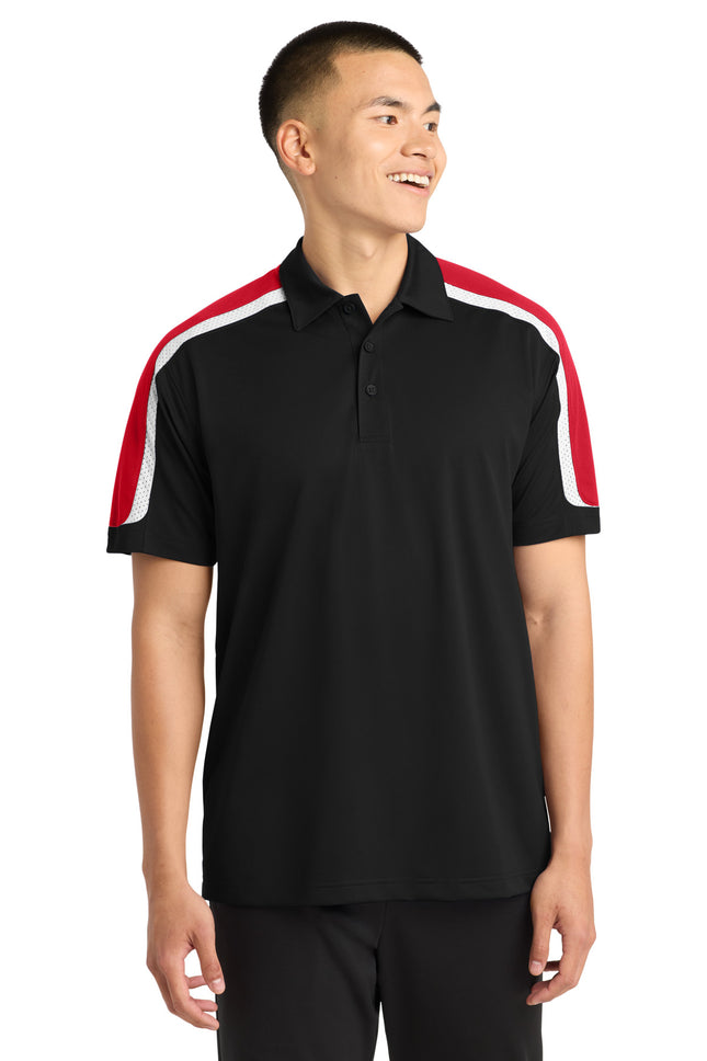 SportTek Tricolor Shoulder Micropique SportWick Polo ST658 Black True Red White