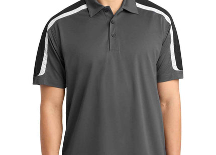 SportTek Tricolor Shoulder Micropique SportWick Polo ST658 Iron Grey Black White