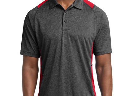 SportTek Heather Colorblock Contender Polo ST665 Graphite Heather True Red