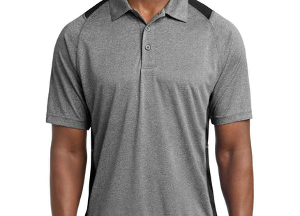 SportTek Heather Colorblock Contender Polo ST665 Vintage Heather Black