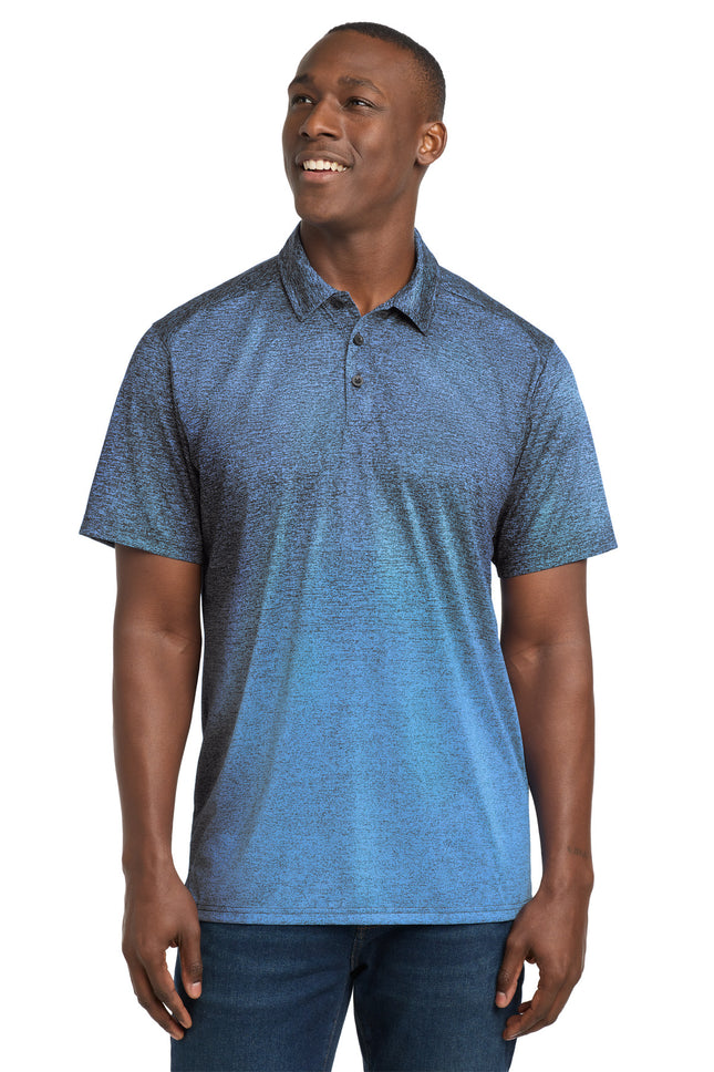 SportTek Ombre Heather Polo ST671 Carolina Blue True Navy